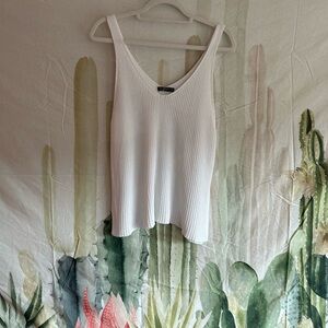 White Ribbed Knit Tank Top